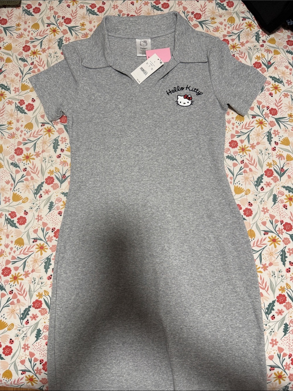 Hello Kitty Heather Gray Polo Dress with Embroidered Logo